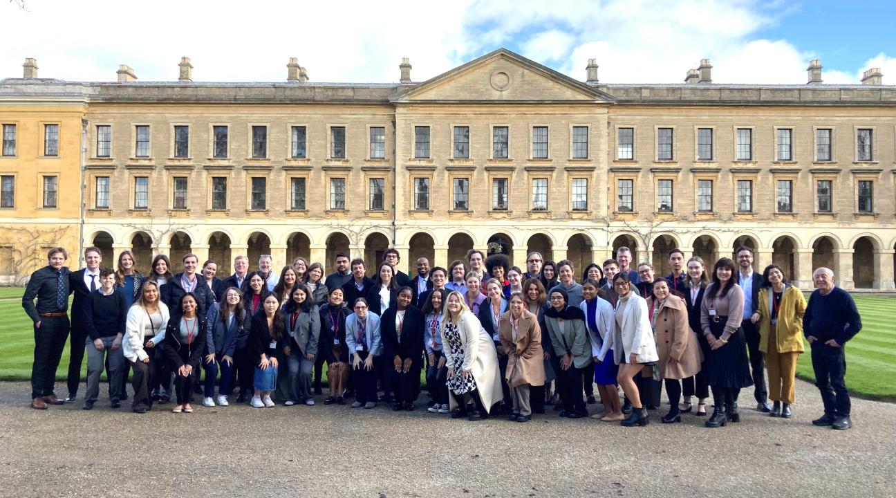 Participants of the March 2024 OCHR workshop in Oxford England posing on the Oxford University campus