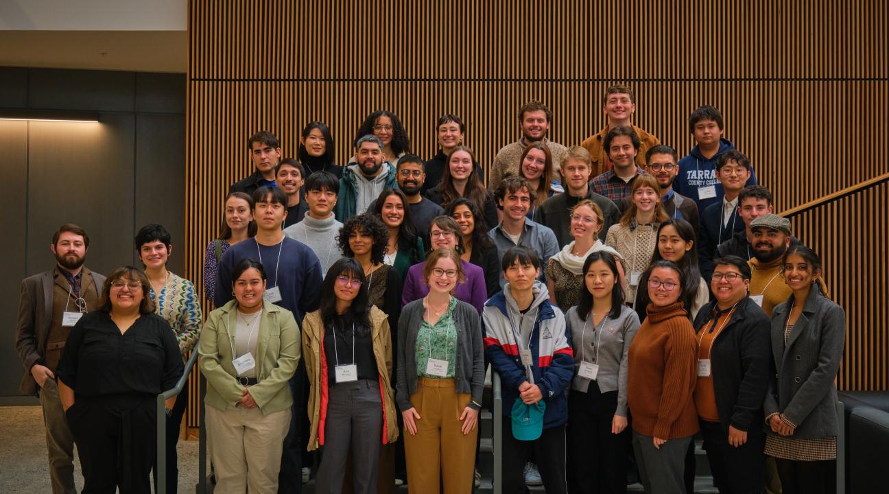 A large group of people on a staircase