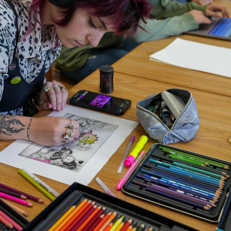 Student working on illustration